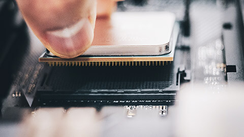 A close view of a CPU chip being installed