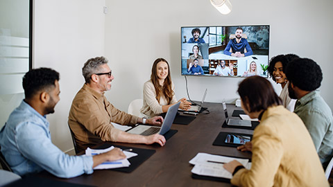 A workgroup talking in an office