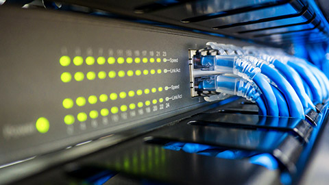 A close view of a computer network hub