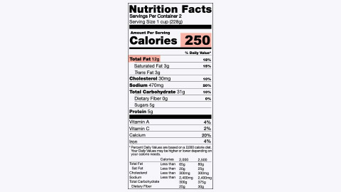 Nutrition label with portions highlighted