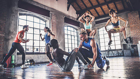 group fitness class in a gym