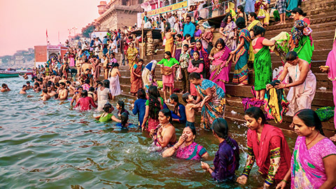pilgrims on the Ghats of the Ganges river