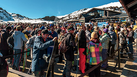 crowds waiting to enter ski fields