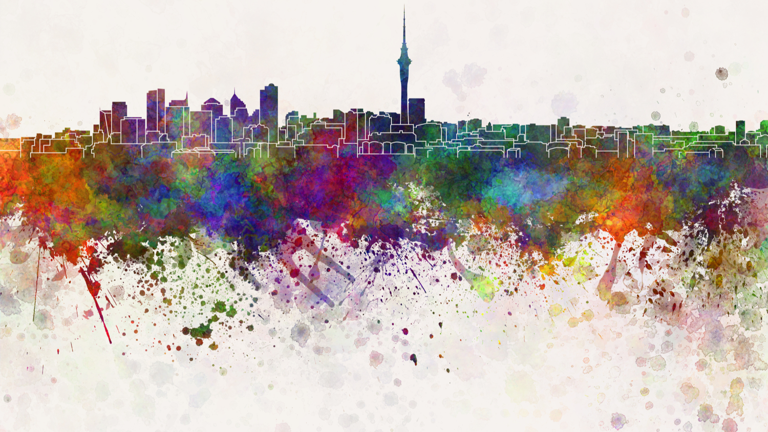 Auckland skyline in watercolor background