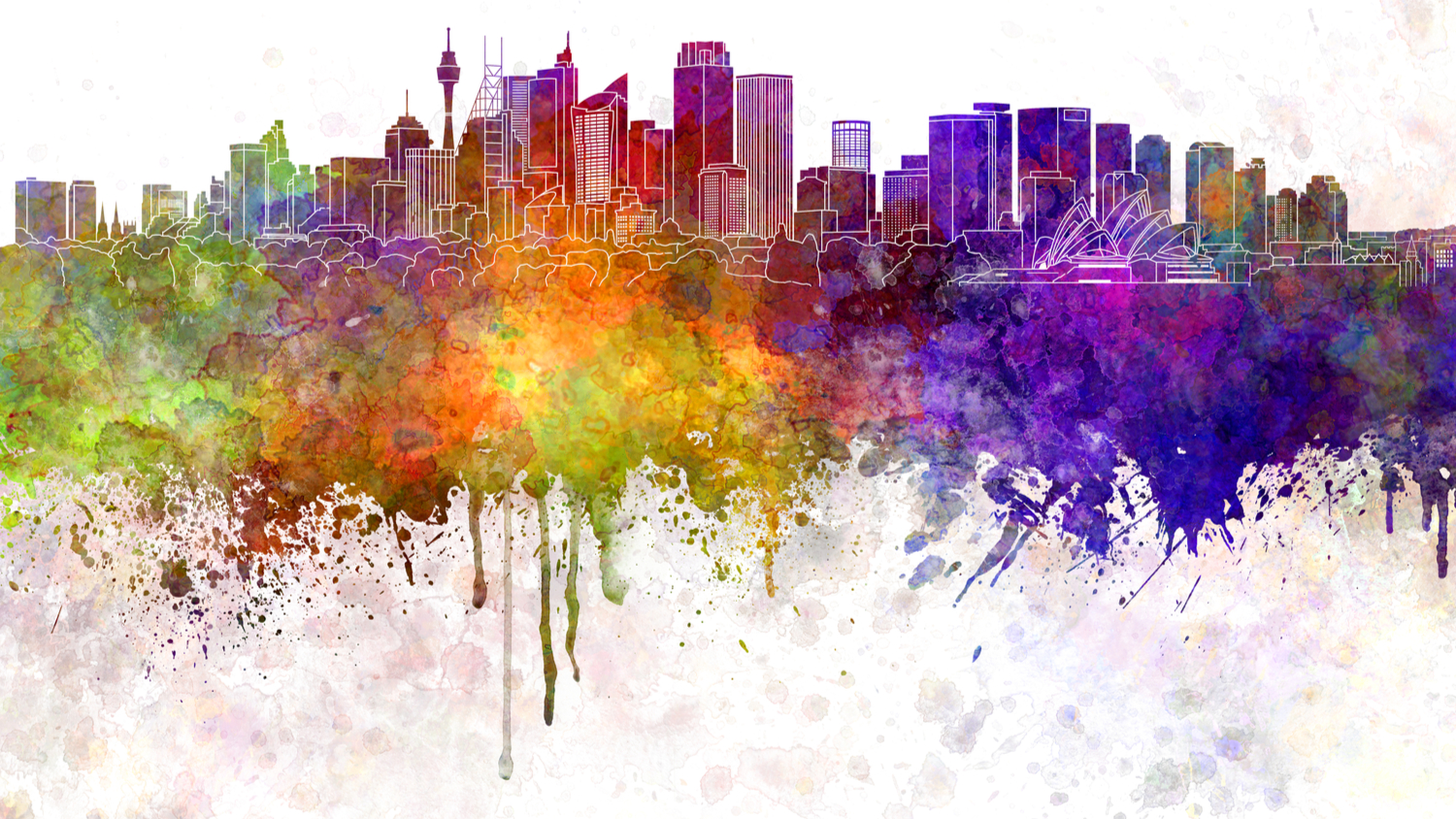 Sydney skyline in watercolor background