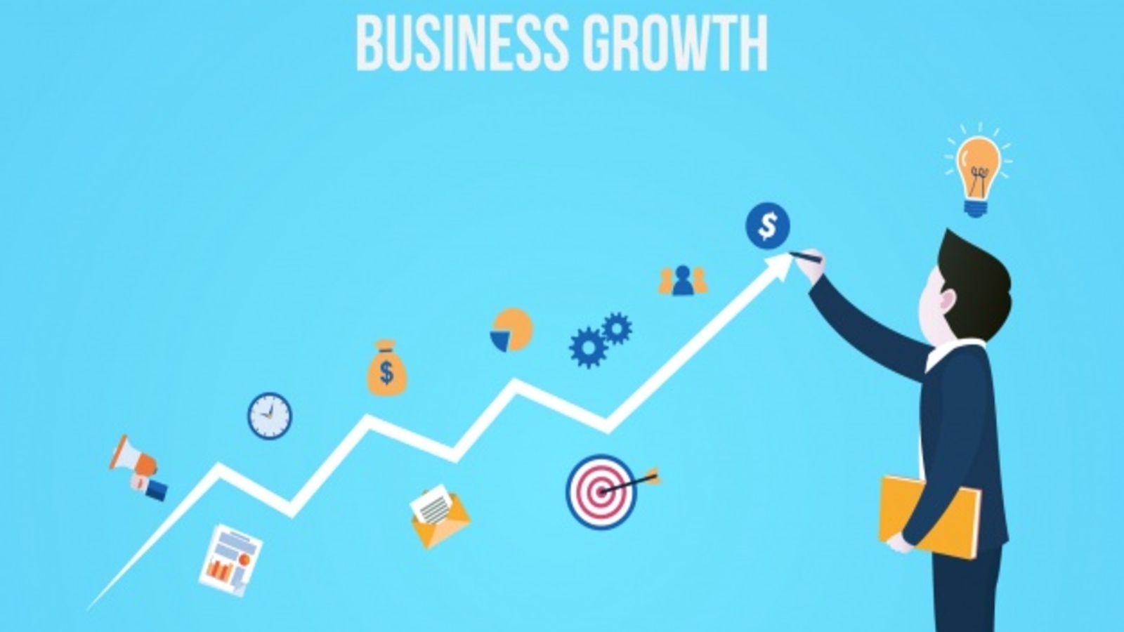 illustration of modern business growth concepts shown as icons