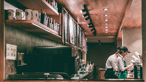 Interior view of Starbucks coffee shop