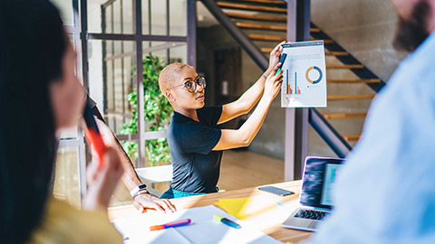 African american woman giving business presentation to colleagues