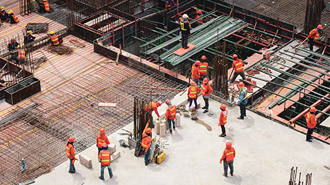 A large work site with many workers