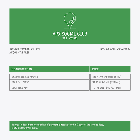 APX Social Club Tax Invoice