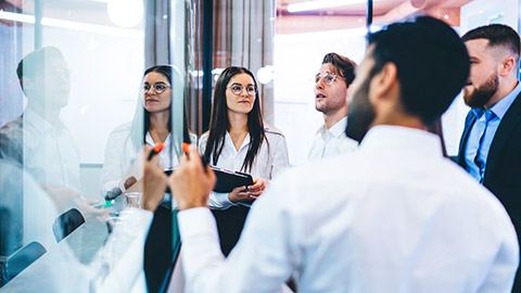 Group of business professionals discussing a project