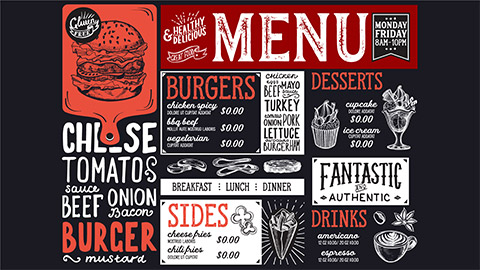 A restaurant menu demonstrating high contrast